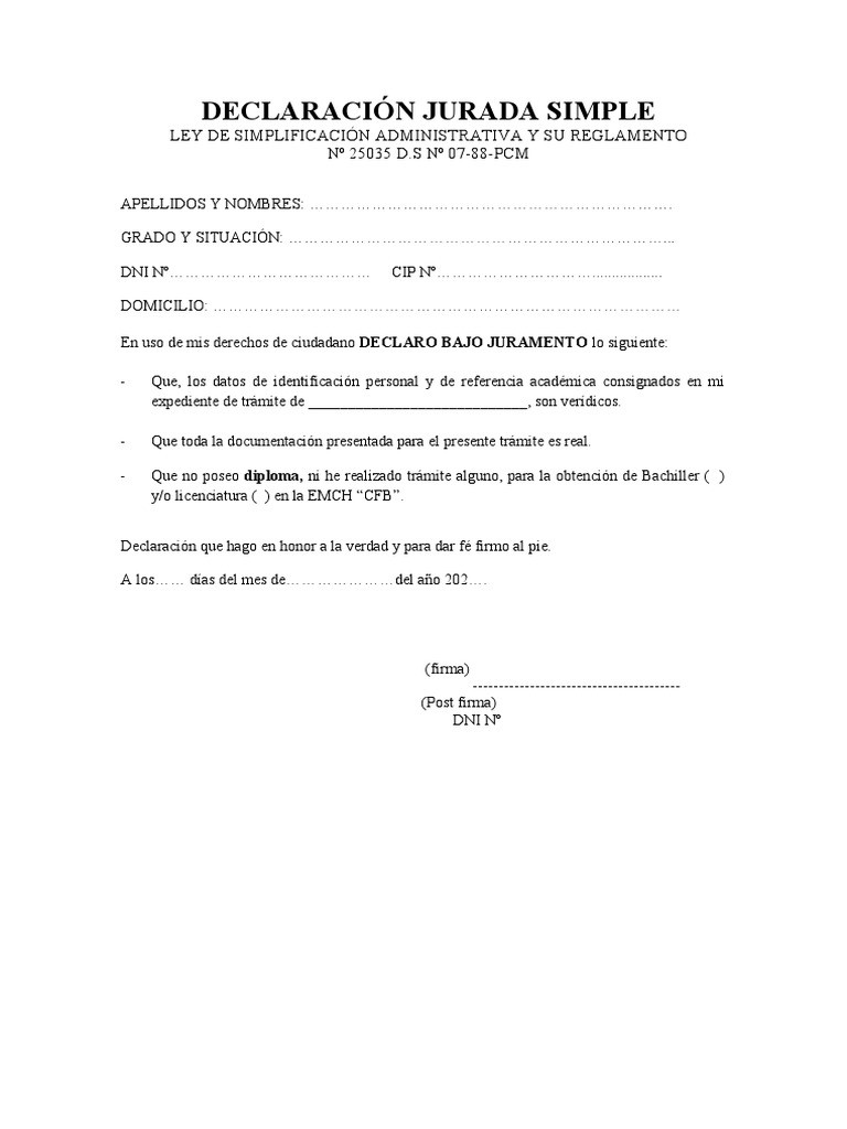 Modelos De Declaraciones Juradas Simples Ejemplos Prácticos Modelo Tributario 7877